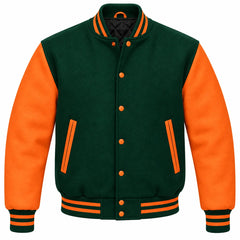 Hunter Green and Orange Wool Varsity Jacket