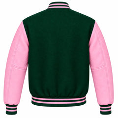 Hunter Green and Pink Wool Varsity Jacket
