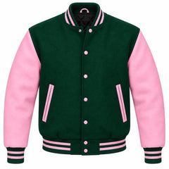 Hunter Green and Pink Wool Varsity Jacket