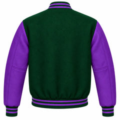 Hunter Green and Purple Wool Letterman Jacket