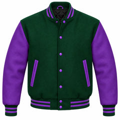Hunter Green and Purple Wool Letterman Jacket