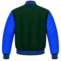 Hunter Green and Royal Blue Wool Letterman Jacket