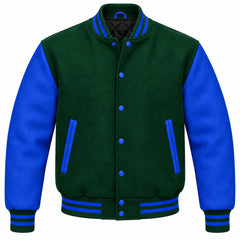 Hunter Green and Royal Blue Wool Letterman Jacket
