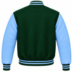 Hunter Green and Sky Blue Wool Varsity Jacket