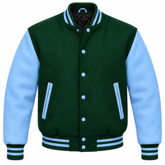Hunter Green and Sky Blue Wool Varsity Jacket