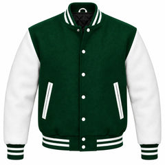 Hunter Green and White Wool Varsity Jacket
