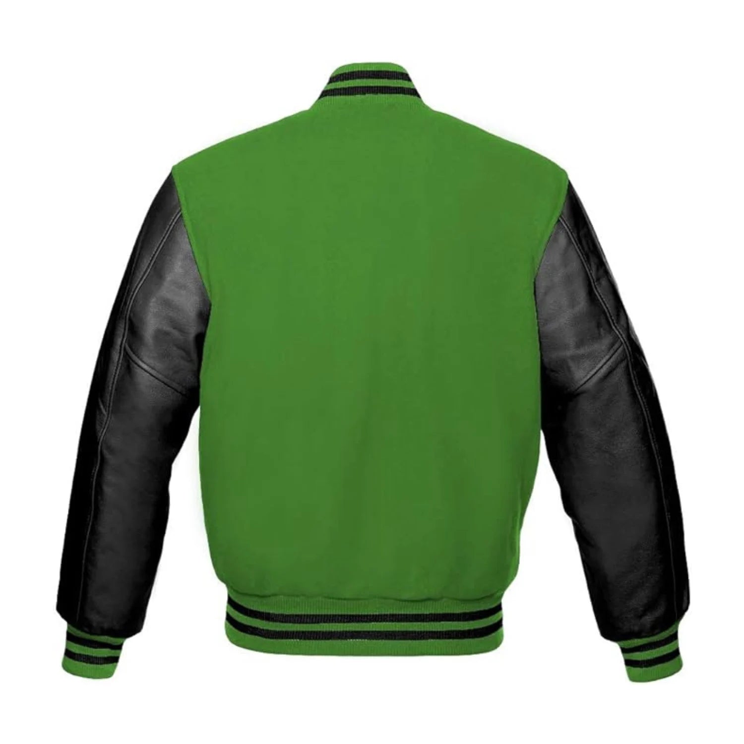 Kelly Green Wool and Black Leather Varsity Jacket Back Side