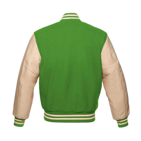 Kelly Green Wool and Cream Leather Varsity Jacket Back Side