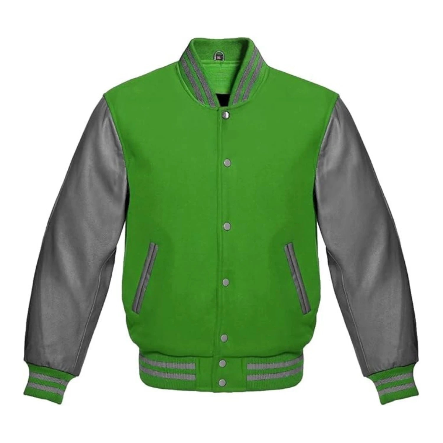Kelly Green Wool and Grey Leather Varsity Jacket