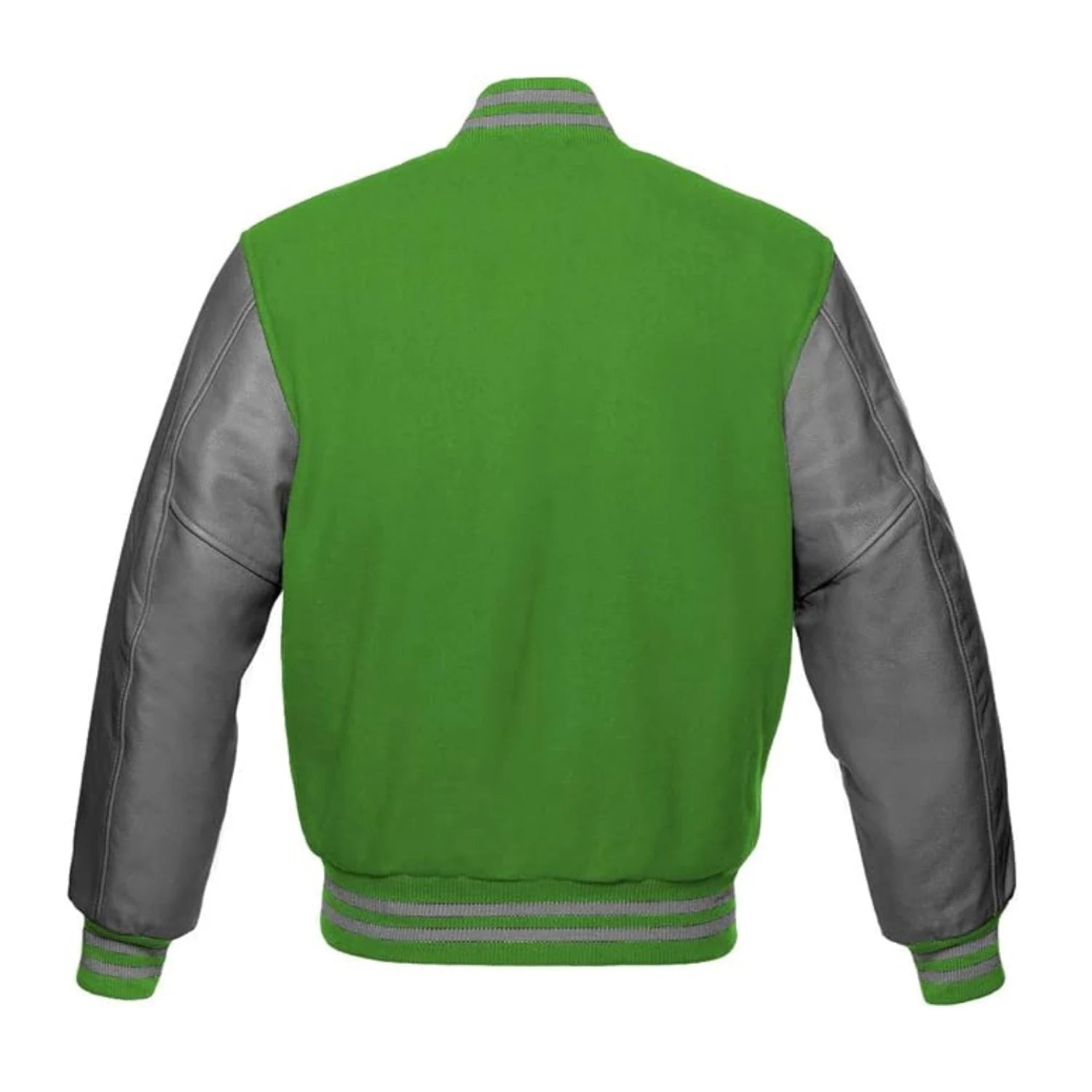 Kelly Green Wool and Grey Leather Varsity Jacket Back Side