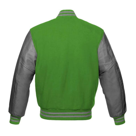 Kelly Green Wool and Grey Leather Varsity Jacket Back Side