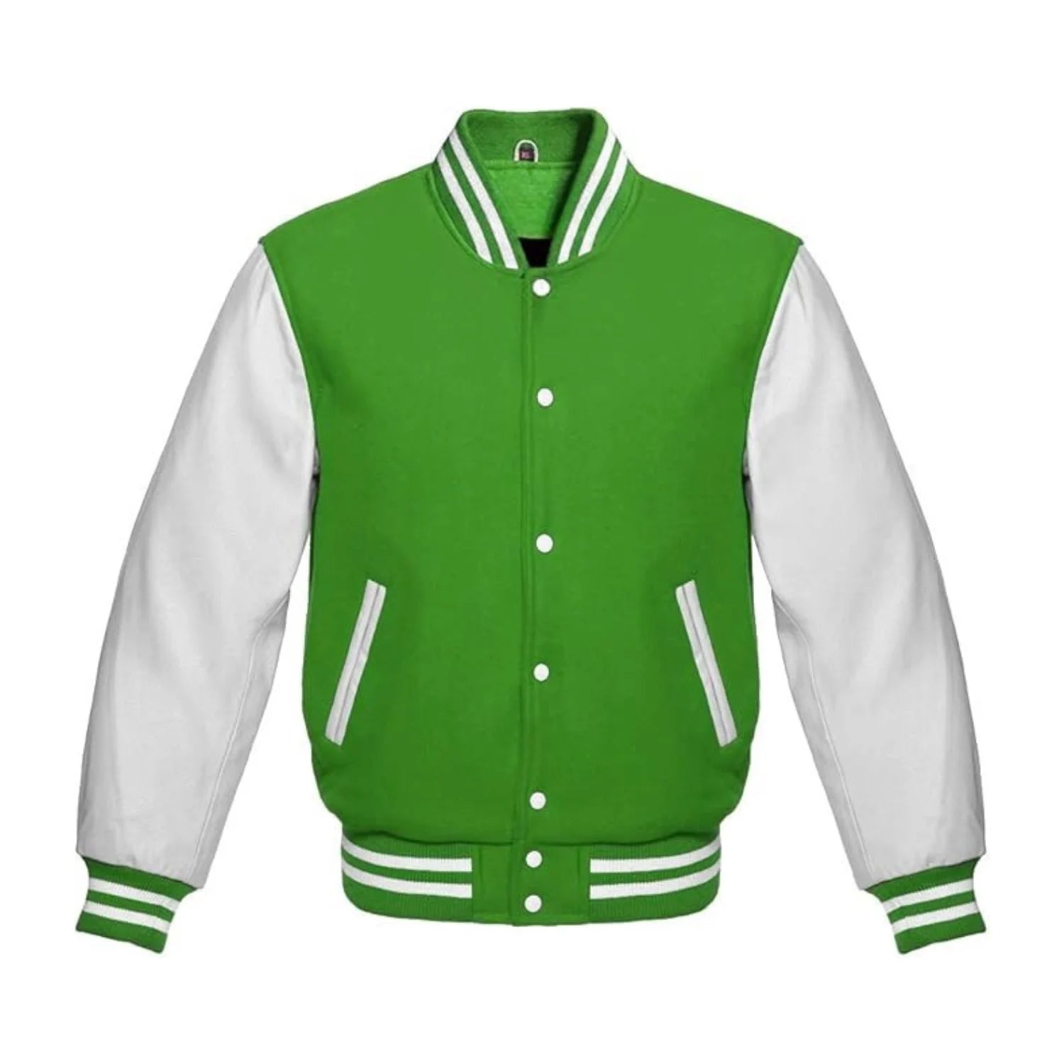 Kelly Green Wool and White Leather Varsity Jacket