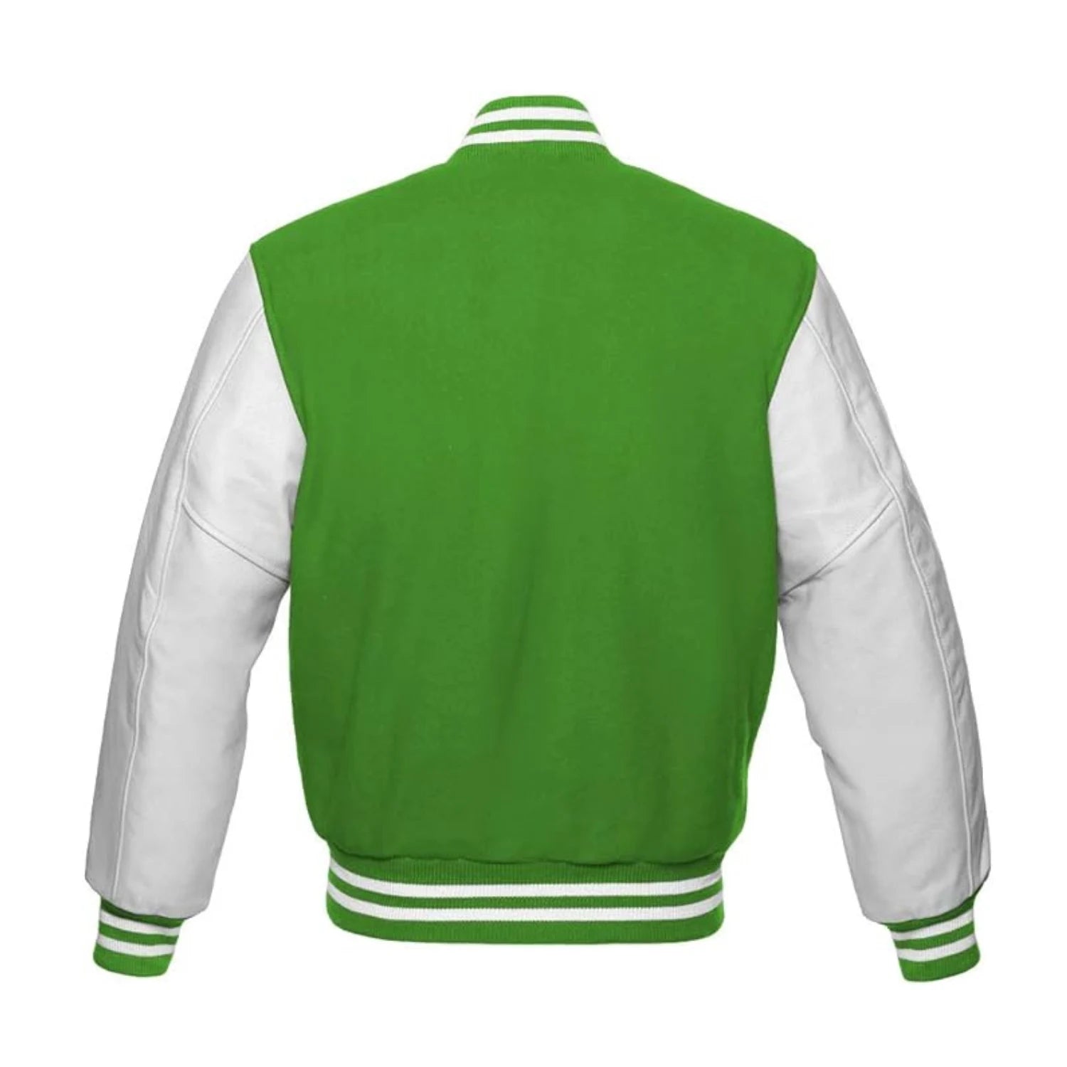 Kelly Green Wool and White Leather Varsity Jacket Back Side