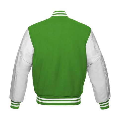 Kelly Green Wool and White Leather Varsity Jacket Back Side