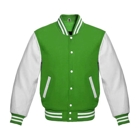 Kelly Green Wool and White Leather Varsity Jacket