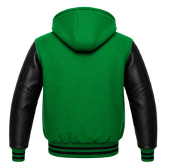 Kelly Green and Black Varsity Jacket with Hood