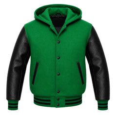 Kelly Green and Black Varsity Jacket with Hood