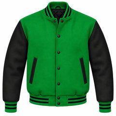 Kelly Green and Black Wool Varsity Jacket