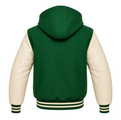 Kelly Green and Cream Letterman Jacket with Hood