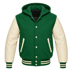 Kelly Green and Cream Letterman Jacket with Hood