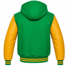 Kelly Green and Gold Varsity Jacket with Hood