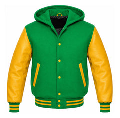 Kelly Green and Gold Varsity Jacket with Hood