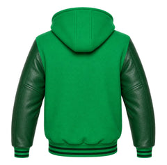 Kelly Green and Green Varsity Jacket with Hood