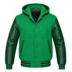 Kelly Green and Green Varsity Jacket with Hood
