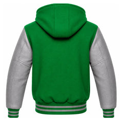 Kelly Green and Grey Hooded Letterman Jacket