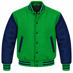Kelly Green and Navy Blue Wool Letterman Jacket
