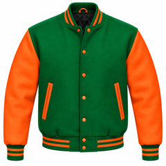 Kelly Green and Orange Wool Letterman Jacket