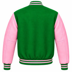 Kelly Green and Pink Wool Varsity Jacket