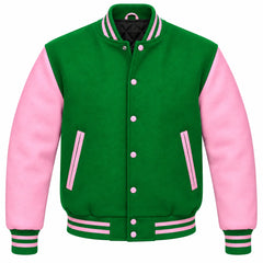 Kelly Green and Pink Wool Varsity Jacket