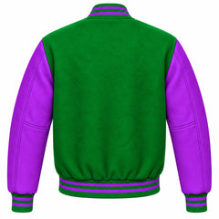 Kelly Green and Purple Wool Varsity Jacket