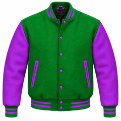 Kelly Green and Purple Wool Varsity Jacket