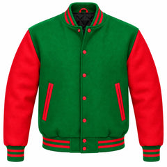 Kelly Green and Red Wool Varsity Jacket