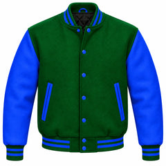 Kelly Green and Royal Blue Wool Varsity Jacket