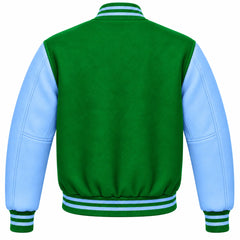 Kelly Green and Sky Blue Wool Letterman Jacket