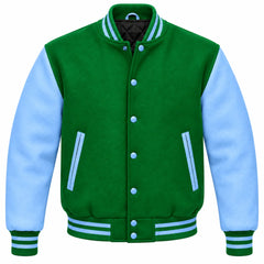Kelly Green and Sky Blue Wool Letterman Jacket