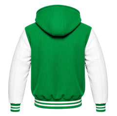 Kelly Green and White Hooded Varsity Jacket