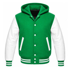 Kelly Green and White Hooded Varsity Jacket