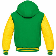 Kelly Green and Yellow Hooded Varsity Jacket