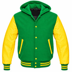Kelly Green and Yellow Hooded Varsity Jacket