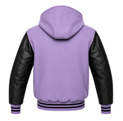 Lavender and Black Hooded Varsity Jacket