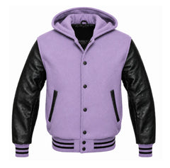 Lavender and Black Hooded Varsity Jacket