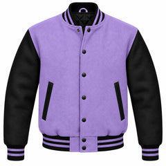Lavender and Black Wool Letterman Jacket