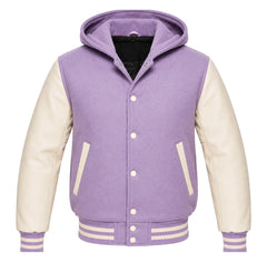 Lavender and Cream Hooded Varsity Jacket