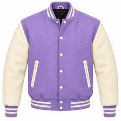 Lavender and Cream Wool Letterman Jacket
