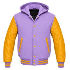 Lavender and Gold Hooded Letterman Jacket