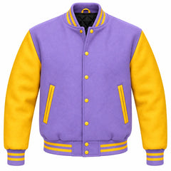 Lavender and Gold Wool Varsity Jacket
